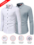 Yugnik Men's Slim Fit Beige with White Color Cotton Blend Formal Shirt Pack 2