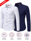 Yugnik Men's Slim Fit Beige with White Color Cotton Blend Formal Shirt Pack 2