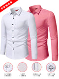 Yugnik Men's Slim Fit Beige with White Color Cotton Blend Formal Shirt Pack 2