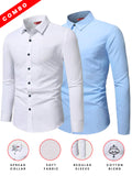 Yugnik Men's Slim Fit Beige with White Color Cotton Blend Formal Shirt Pack 2