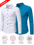 Yugnik Men's Slim Fit Beige with White Color Cotton Blend Formal Shirt Pack 2