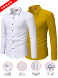 Yugnik Men's Slim Fit Beige with White Color Cotton Blend Formal Shirt Pack 2