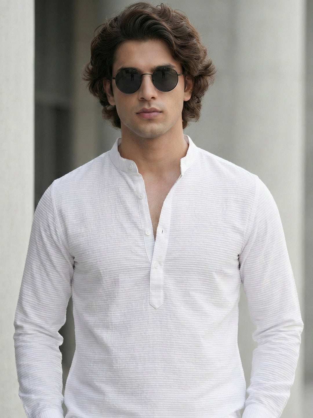 100% Cotton Mens Strip Full Sleeve Kurta