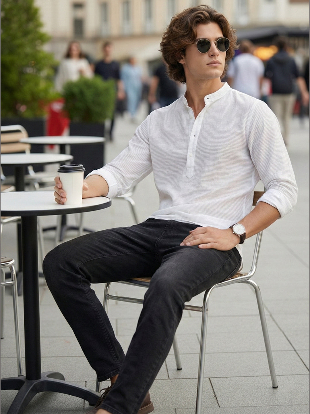 100% Cotton Mens Strip Full Sleeve Kurta