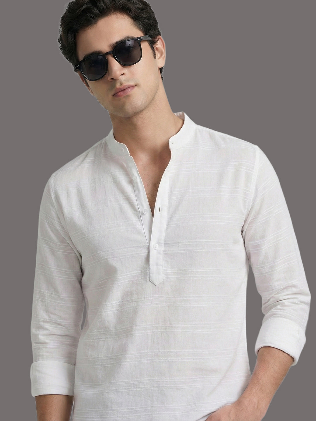 100% Cotton Mens Strip Full Sleeve Kurta