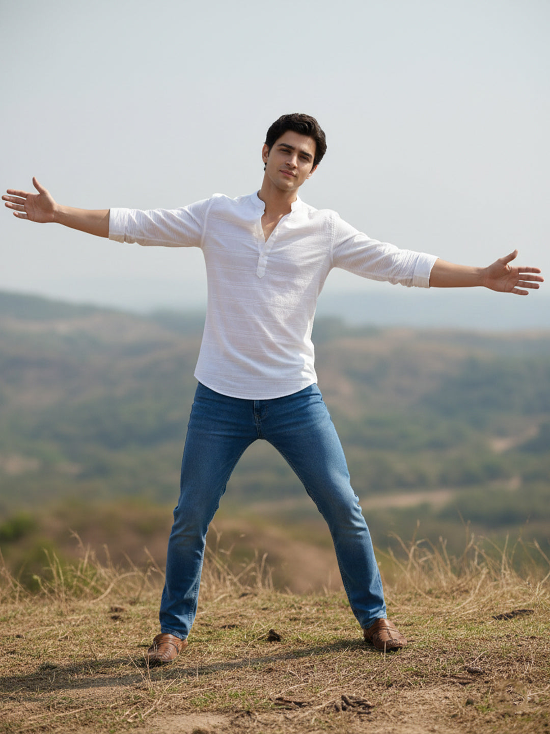 100% Cotton Mens Strip Full Sleeve Kurta