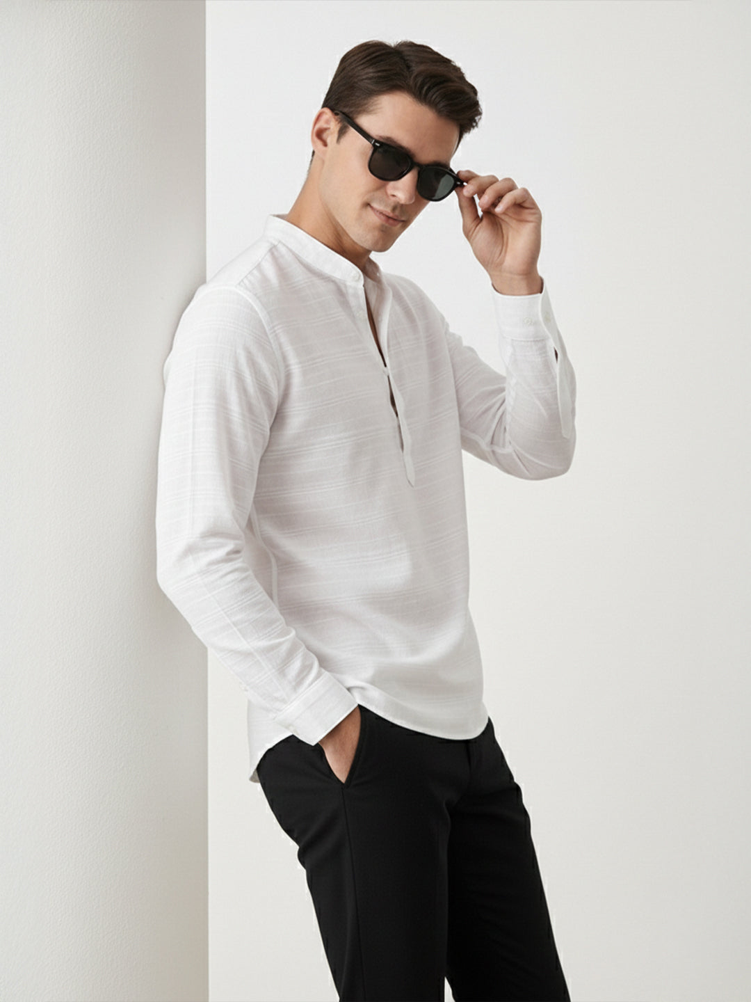 100% Cotton Mens Strip Full Sleeve Kurta