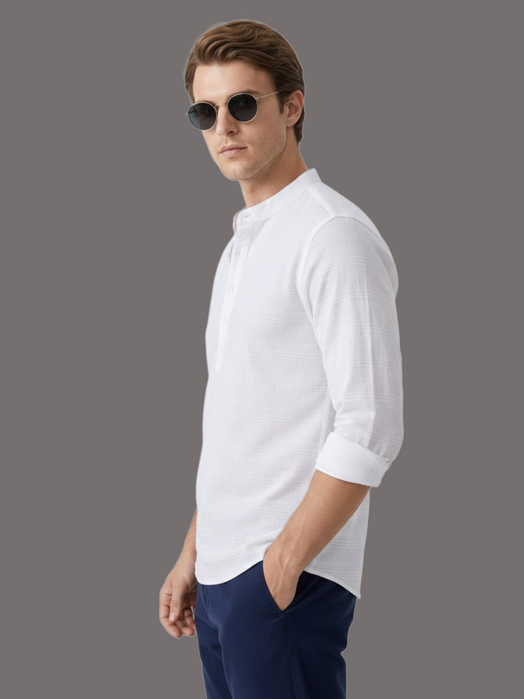 100% Cotton Mens Strip Full Sleeve Kurta