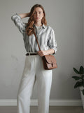 Women 3/4Th sleeve Spread Collar Strip Shirts
