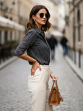 Women 3/4Th sleeve Spread Collar Strip Shirts