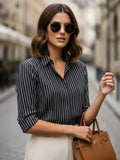 Women 3/4Th sleeve Spread Collar Strip Shirts