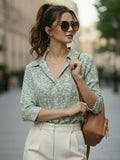 Women 3/4Th sleeve Spread Collar Print Shirts