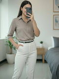 Women 3/4Th sleeve Spread Collar Shirts