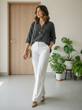 Women 3/4Th sleeve Spread Collar Strip Shirts
