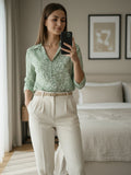 Women 3/4Th sleeve Spread Collar Print Shirts