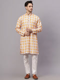 Yugnik Men's Chyan Crochet Fabric Floral Design Thread Work Long Kurta Set