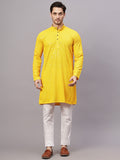 Yugnik Men's Yellow Chikankari Embroidered Sequined Long Kurta Set