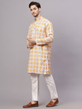 Yugnik Men's Chyan Crochet Fabric Floral Design Thread Work Long Kurta Set