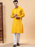 Yugnik Men's Beige Solid Pure Cotton Spread Collar Long Kurta Pajama Set