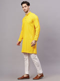 Yugnik Men's Yellow Chikankari Embroidered Sequined Long Kurta Set