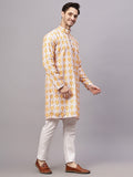 Yugnik Men's Chyan Crochet Fabric Floral Design Thread Work Long Kurta Set