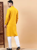 Yugnik Men's Beige Solid Pure Cotton Spread Collar Long Kurta Pajama Set