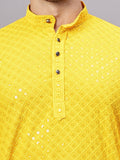 Yugnik Men's Yellow Chikankari Embroidered Sequined Long Kurta Set