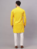 Yugnik Men's Yellow Chikankari Embroidered Sequined Long Kurta Set