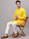 Yugnik Men's Yellow Chikankari Embroidered Sequined Long Kurta Set